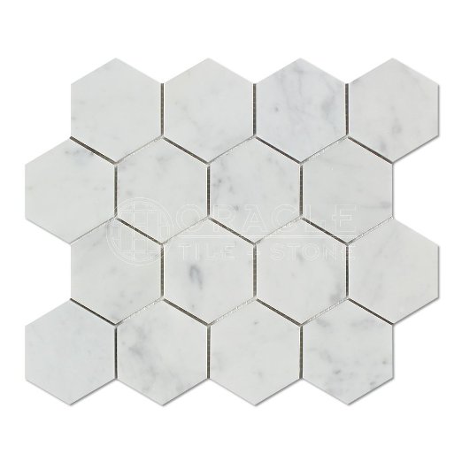 Carrara White Italian Carrera Marble Hexagon Mosaic Tile 3 inch Polished