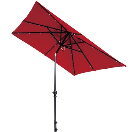 Abba Patio 7 by 9 - Feet Rectangular Solar Powered Aluminum Umbrella with Tilt and 28 Solar LED Lights, Dark Red
