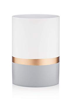 Essentra Home Day and Night Collection White and Grey with Gold Stripe Bathroom Tumbler Cup for Vanity Countertops Also Great As Makeup Brush Holder and Pencil Pen Holder