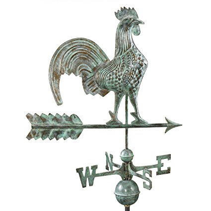 Good Directions Rooster Weathervane, Blue Verde Copper, Patina