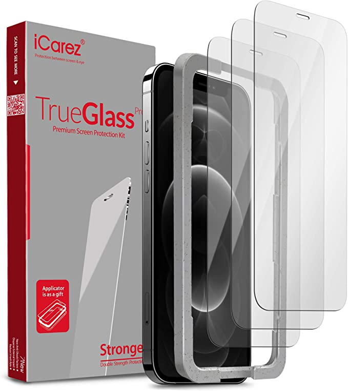 iCarez Tempered Glass Screen Protector for iPhone 12 Pro Max 6.7-Inches, 3-Pack