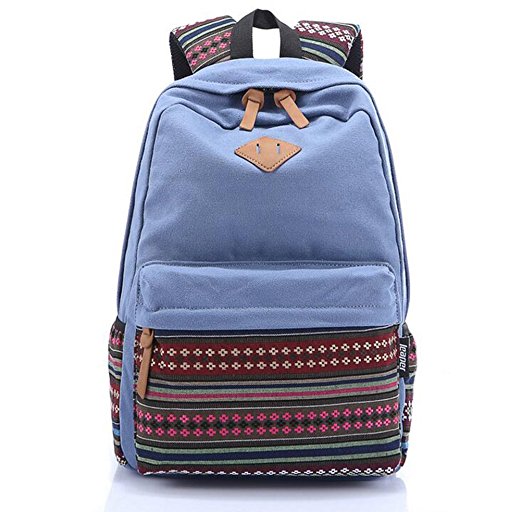 Light Blue Canvas School Bag Backpack Girls, Hmxpls Bohemia Boho Style Unisex Fashionable Canvas Zip Backpack School College Laptop Bag for Teens Girls Students Casual Lightweight Travel Daypack Sport