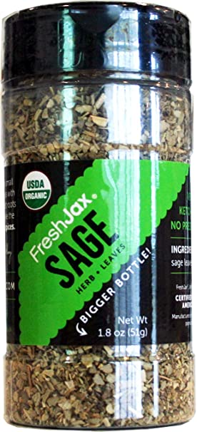 FreshJax Premium Organic Spices, Herbs, Seasonings, and Salts (Certified Organic Sage - Large Bottle)