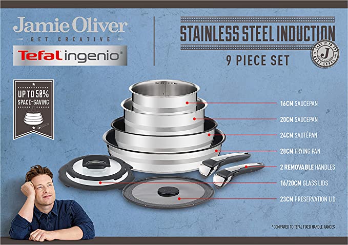 Tefal L9569132, Ingenio, Jamie Oliver, Stainless Steel, Cookware Set, Pans