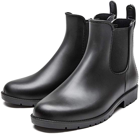 DKSUKO Rain Boots for Women Waterproof Elastic Slip On Ankle Chelsea Booties
