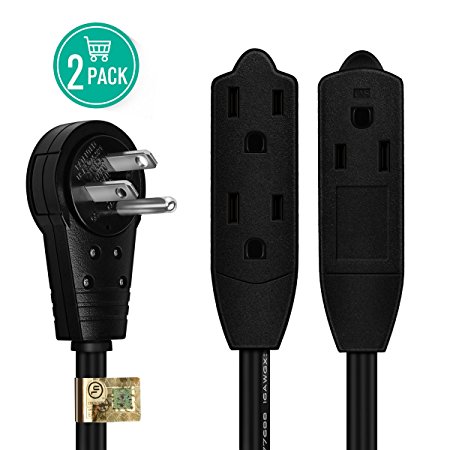 Nekteck [UL Listed]Power Strip Extension Cord 360 Degree Rotating Angled Flat Plug with 3 Electrical Power Outlets 16AWG Power Cord Cable 8 feet 3 Prong Grounded Wire[2 Pack]