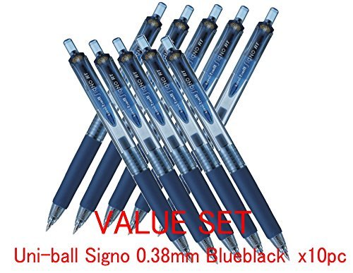 Uni-ball Signo RT Rubber Grip & Click Retractable Ultra Micro Point Gel Pens -0.38mm-blue black Ink- Value Set of 10 (With Our Shop Original Product Description)