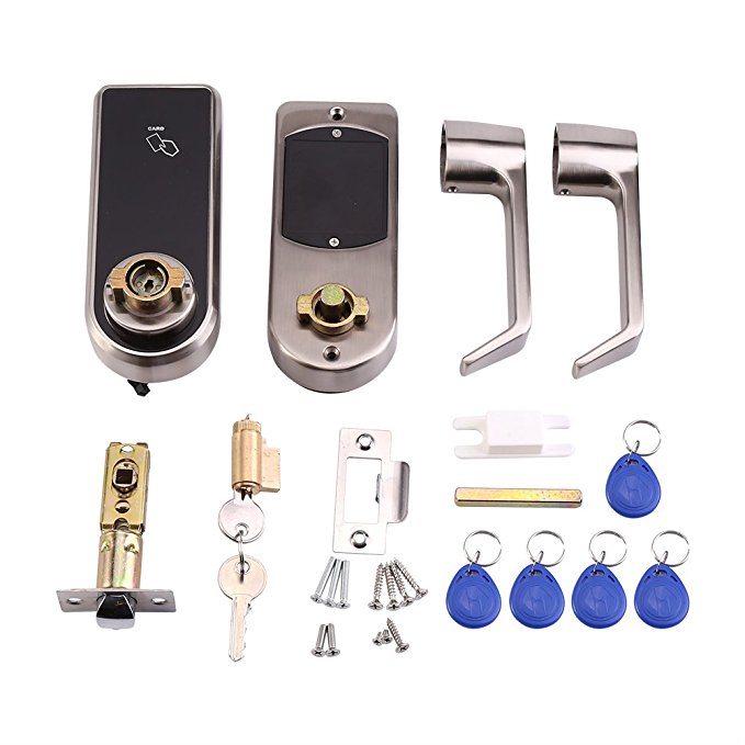 Door Lock Smart Keyless Digital Electronic Touchscreen Keypad Lever Lockset Security Entry Door Code Lock with 5 RFID Card Tags Knob Handle Stainless Steel Left/Right-Free Handed