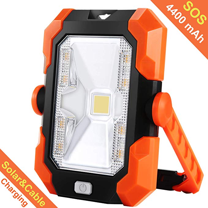 Portable LED Work Light,BEIEN Rechargeable Solar Work Lights 4400 mAh,Waterproof COB Flood Light with Magnetic Hanging Hook,30W 1000LM for Car Repairing,Camping,Hiking,Backpacking,Fishing