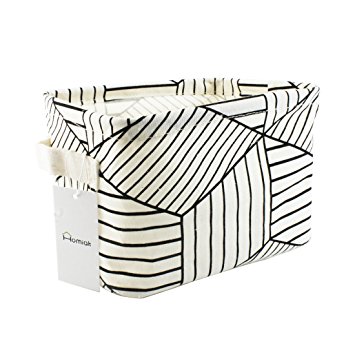 Small Canvas Fabric Foldable Organizer Storage Basket with Handle, Collapsible and Convenient for Nursery and Babies Room (White)