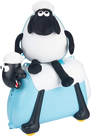 Shaun the Sheep Original Kids Ride-on and Carry-on Suitcase with Spinner Wheels,Children Luggage,Sky Blue,ride on luggage