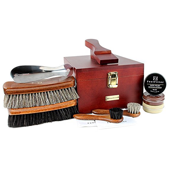 FootFitter Premium Shoe Shine Valet Deluxe 10 Piece Set - Quality Shoe Polishing Kit!