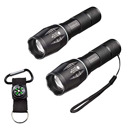 LED Tactical Flashlight, ROCKBIRDS Tactical Led Waterproof Flashlight Military Grade 5 Mode Flash Light, 2PACK