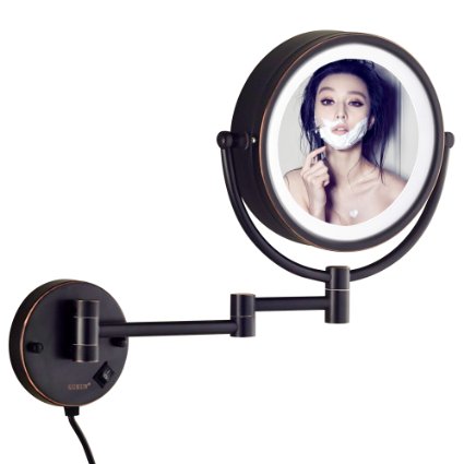 GuRun 8.5 Inch LED Lighted Wall Mount Makeup Mirror with 10x Magnification,Oil-Rubbed Bronze Finish M1809DO(8.5in,10x)