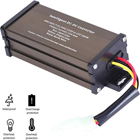 Pro Chaser DC-DC 120V 108V 96V 84V 72V 60V 48V Volt Voltage to 12V Step Down Voltage Reducer Regulator 180W 15A for Scooters & Bicycles Golf cart (15A 180W)