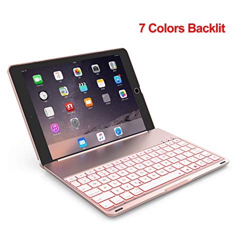 Keyboard Case Compatible with iPad PRO 9.7 Inch/iPad Air 2-LED 7 Colors Backlit Keyboard with 130° Folio Hard Back Cover, Aluminum Alloy- (for iPad Model: A1566/A1567/A1673/A1674)