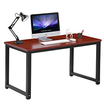 Coleshome Computer Desk 55" Large Office Desk Computer Table Study Writing Desk for Home Office, Teak