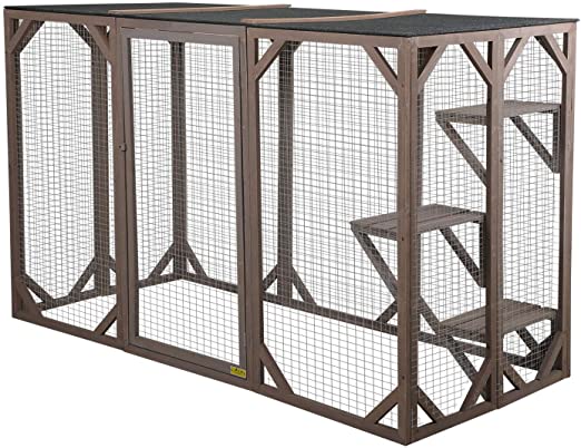 JAXPETY Large Wooden Outdoor Cat Pet Enclosure Cage Playpen Kennel Pet Housing w/3 Platforms