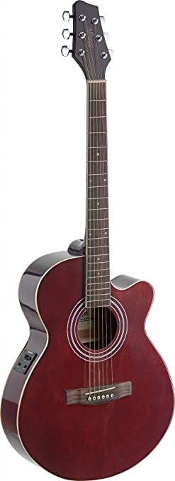 Stagg SA40MJCFI-TR Cutaway Acoustic-Electric Mini Jumbo Concert Guitar - Transparent Red