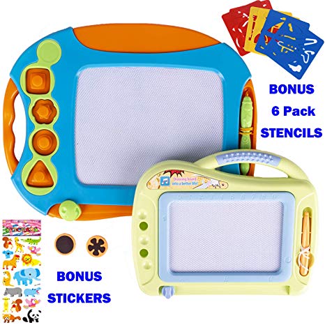 FiGoal 2 Pcs Magnetic Drawing Board for Kids Toddlers with Stencils and Stickers Large 15.8 Inch Educational Doodle Toys Colorful Writing Pad with Travel Size 11 Inch Doodle Sketch Board