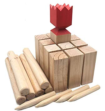 Aftergen Kubb Viking Chess Lawn Game All Wood Back Yard Games Deluxe Kubb Game Premium Set Beach Games Regulation Size
