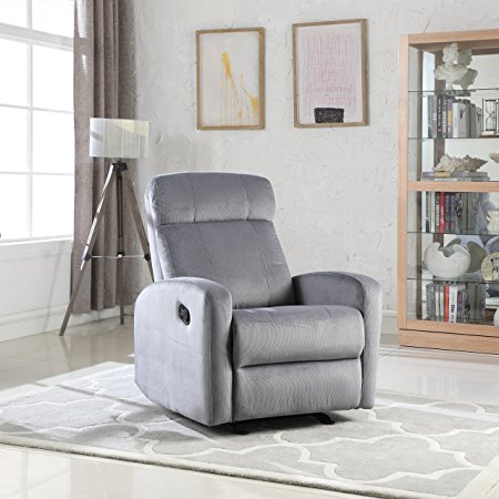 Overstuffed Sleek Modern Living Room Linen Fabric Recliner Chair (Light Grey)