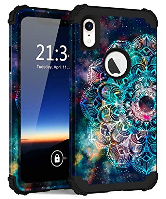 iPhone XR Case, Hocase Shockproof Heavy Duty Protection Hard Plastic Cover Silicone Rubber Case Hybrid Dual Layer Protective Phone Case for iPhone XR (2018) w/ 6.1-inch Display - Mandala in Galaxy