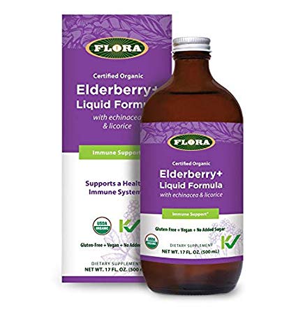 Flora Organic Elderberry Liquid Formula 17 oz - Immune Support Supplement & Cold Symptom Relief - Non GMO & Gluten Free