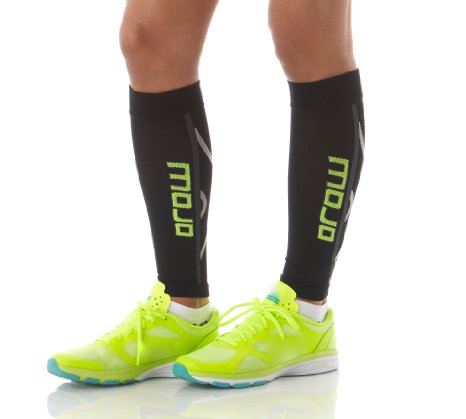 Mojo Graduated Compression Calf Sleeve for Men and Womens - Helps Shin Splints Best Leg Sleeves for Running Medium Black