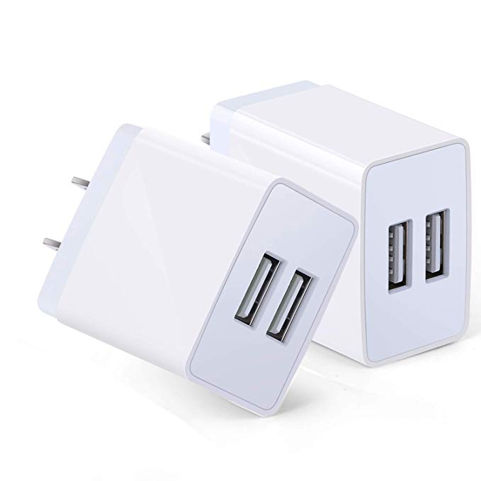 Wall Charger, Eversame 3.1A 15W Dual Port Universal USB Wall Charger Plug Charging Block Compatible for iPhone X, 8/8Plus, 7/7Plus, iPad, Galaxy S9/ S8  , LG, HTC, Moto(Pack of 2,White)
