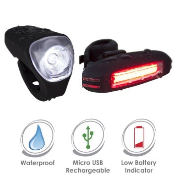 BV Waterproof LED Bike Light, Bicycle USB Rechargeable LED Safety Light Set, Super Bright Headlight, Red LED Taillight