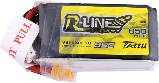 TATTU R-Line 850mAh 14.8V 95C 4S LiPo Battery Pack with XT30 Plug for Multirotor FPV from Size 100 to 180