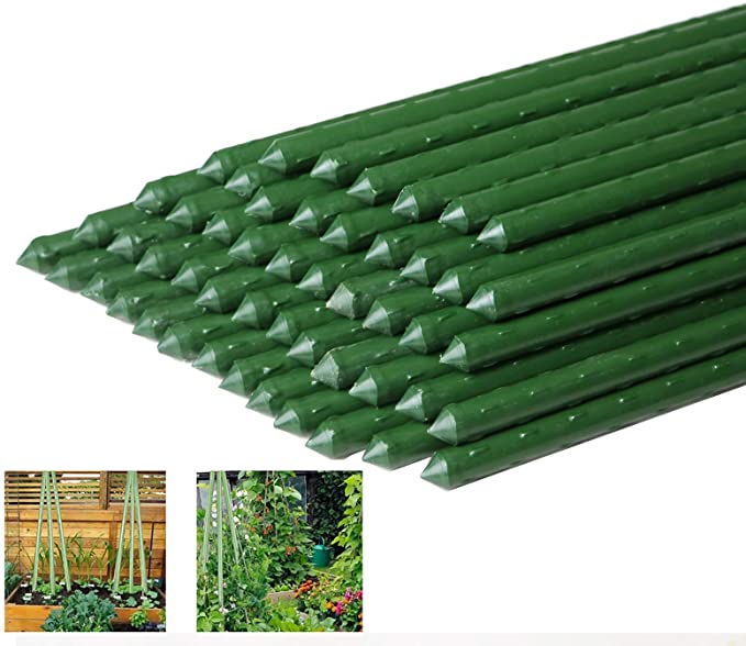 Newtion 4-FT Garden Stakes Steel Core & Plastic Coated Tree Protectors Sturdy Plant Metal Stakes Supporter Plastic Coated (50 PCS, Green)