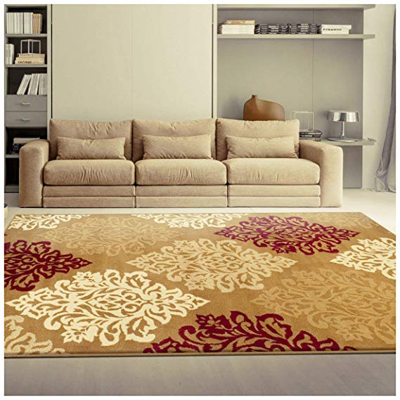 Superior Danvers Collection Area Rug, Modern Elegant Damask Pattern, 10mm Pile Height with Jute Backing, Affordable Contemporary Rugs - Brown, 5' x 8' Rug