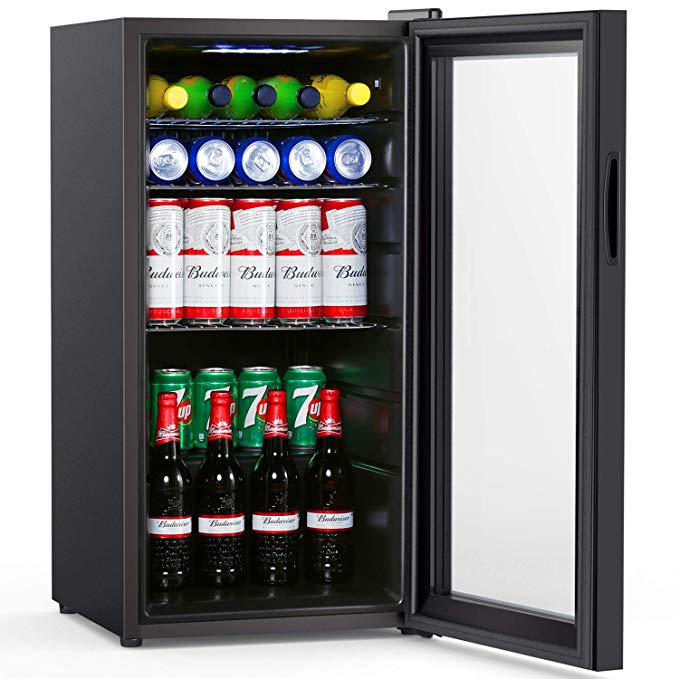 Colzer Beverage Refrigerator and Cooler - 2.9 Cu. Ft. Drink Fridge with Glass Door for Soda, Beer or Wine - Small Beverage Center with 6 Removable Shelves for Office/Man Cave/Basements/Home Bar