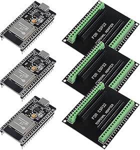 3 Set ESP32 Development Board Type C 38Pin Narrow Version WiFi   Bluetooth Microcontroller ESP-32 ESP-32S Board ESP-WROOM-32 with ESP32 Breakout Board GPIO 1 into 2 Terminal Screw Board