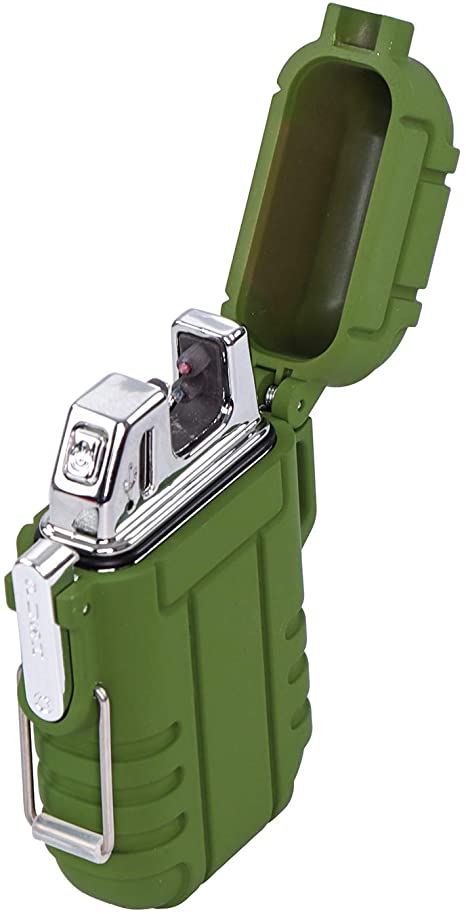 SDS Green Electric Rechargeable USB Lighter - Dual Arc Plasma Flameless Waterproof Camping and Hiking Outdoor Lighter