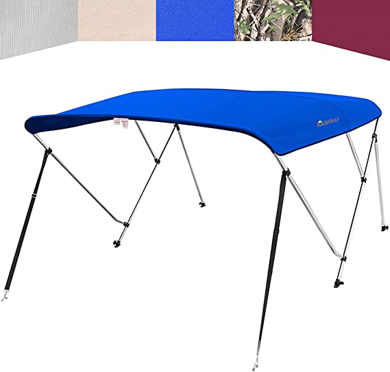 KING BIRD 3 Bow Bimini Top Cover Sun Shade Boat Canopy Waterproof 1 Inch Stainless Aluminum Frame 46" Height with Rear Support Poles and Storage Boot 5 Colors 5 Sizes