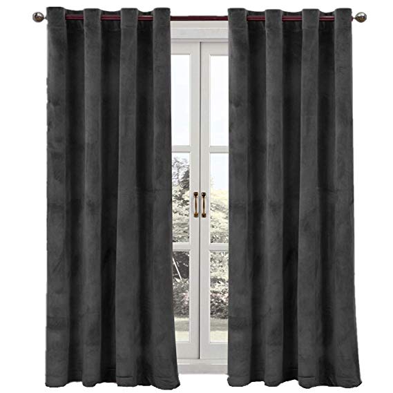 Comforhome Solid Soft Velvet Window Curtain Grommets Drapes Gray 52" x 108" (1 Panel)