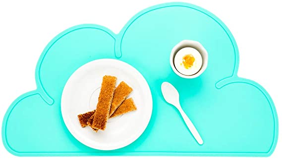 Silicone Cloud Shaped Food Placemat - Teal - Non-Slip - Easy Clean - Tabletop Protection - Great For Infants, Toddlers & Kids - 18 3/4" x 10 1/2" - 1ct Box - Restaurantware