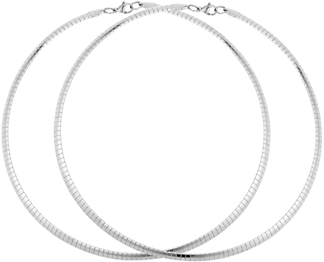 Omega Chain Choker Necklace Stainless Steel Snake Chain Choker Flat Omega Necklace for Women Man 2 PCS(3 MM)