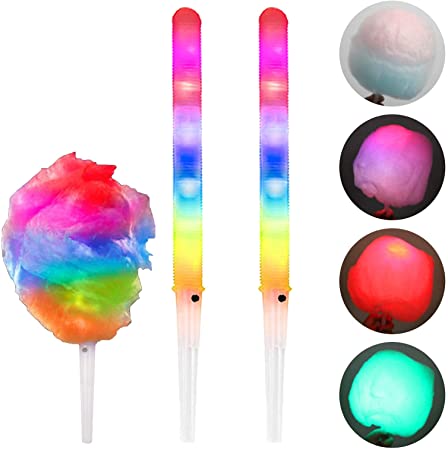 7 Mode LED Glowing Cotton Candy Cones,Cotton Candy Sticks Adopted for All Type Cotton Candy Machine, Reusable Mini Colorful Glowing Cotton Candy Light Stick 2 PCS