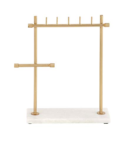 Deco 79 54280 Metal and Marble Jewelry Stand, 13" x 12", Gold/White