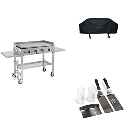 Blackstone 36 inch Stainless Steel Outdoor Flat Top Gas Grill Griddle Station - 4-burner - Propane Fueled - Restaurant Grade - Professional Quality with Cover and Griddle Tool Kit