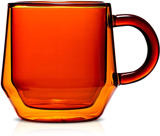 Double Walled Glass Coffee Mugs by Hearth I 2, 8oz Amber Insulated Coffee Mugs With Handles I Perfect As Glass Tea Cups & Latte Cups | Fits Nespresso Lungo I Designed In The USA by Espresso Parts Ltd.