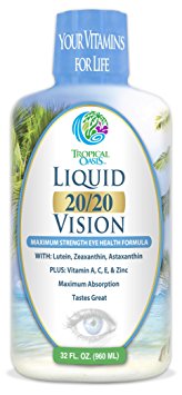 Liquid 20/20 Vision Eye Vitamin –Maximum Strength Liquid Eye Health Formula w/ 20mg Lutein, 4mg Zeaxanthin, & 4mg Astaxanthin for Vision Support –Max Absorption- No Pills to Swallow– 32 Serv