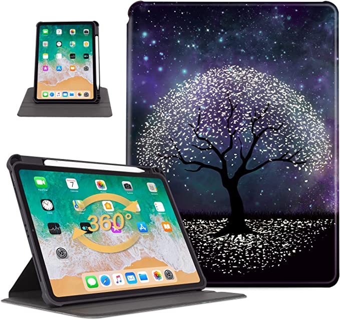 Vimorco iPad Pro 11 Inch Case 4th/3rd/2nd/1st Generation, Also Fit iPad Air 5th/4th Generation Case, iPad Air 10.9 Case 360 Degree Rotating Pencil Holder, Auto Sleep/Wake, Lightweight, Glowing Tree