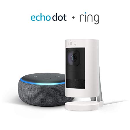 Ring Stick Up Cam Wired HD Security Camera (White) with Echo Dot (3rd Gen)