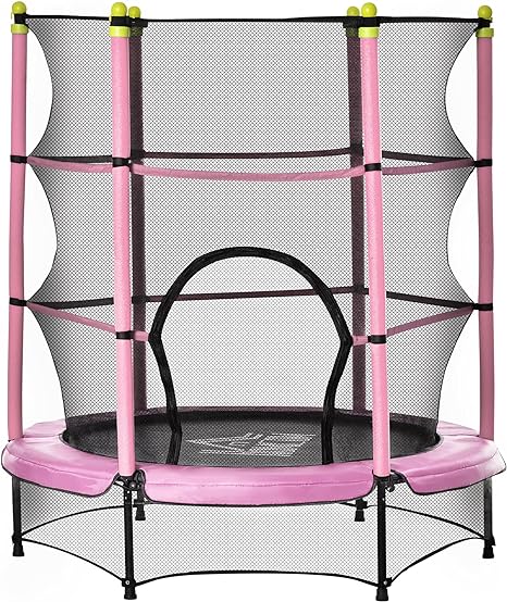 HOMCOM Trampoline Enfant Ø 1,40 × 1,60H m Filet de sécurité Porte zipée Couvre-Ressorts 6 poteaux rembourrés Inclus