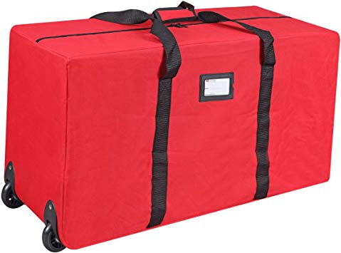 Primode Holiday Rolling Tree Storage Bag, Large Heavy Duty Storage Container, 22" Height X 16" Wide X 50" Long with 2 Wheels and Handles Fits Up to 6 Foot Tall Disassembled Tree (Red)